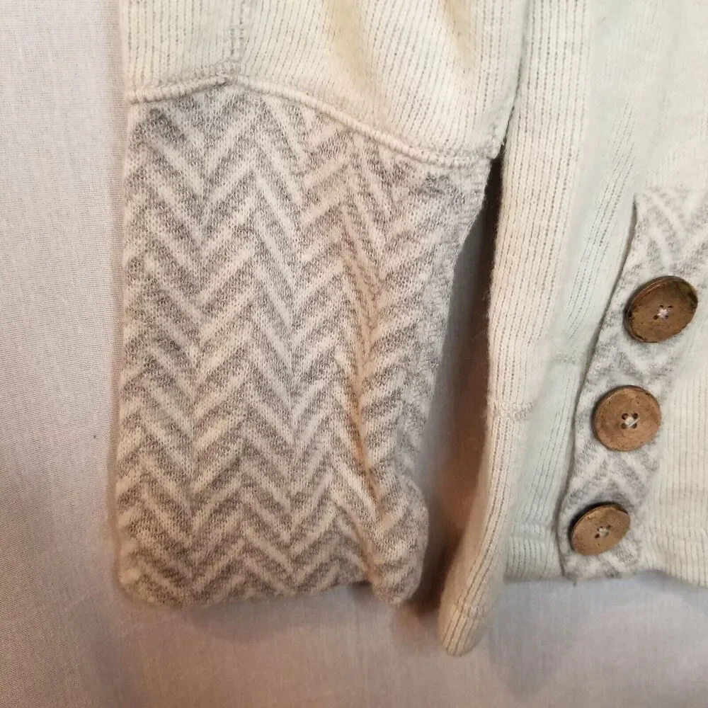 PrAna Lucia Sweater Womens XS Gray Wool Knit Pullover Buttons Cinch Funnel Neck